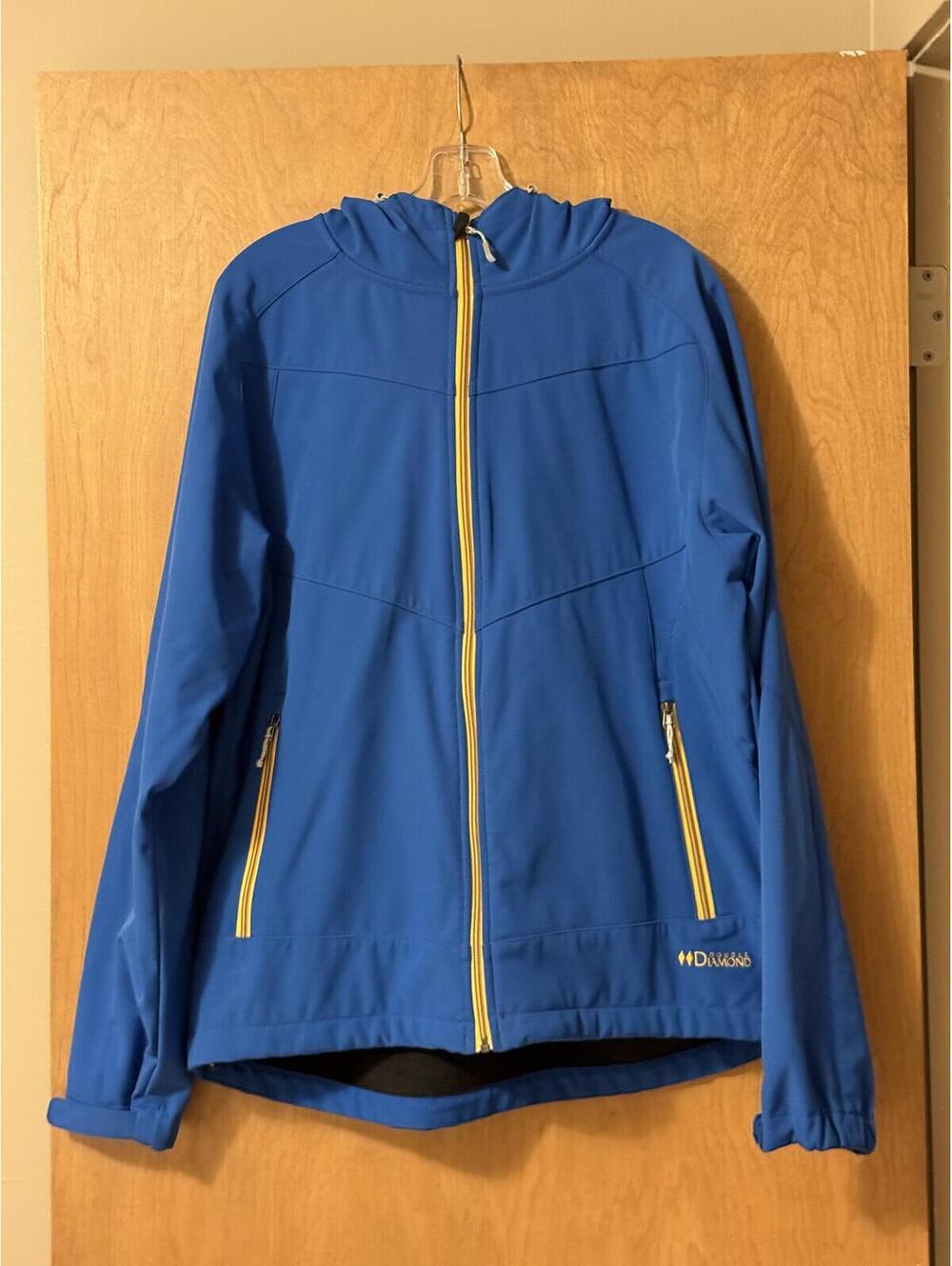 Softshell Jacket Double Diamond Womens L Blue Yellow‎ Zip Fleece Lined Hooded